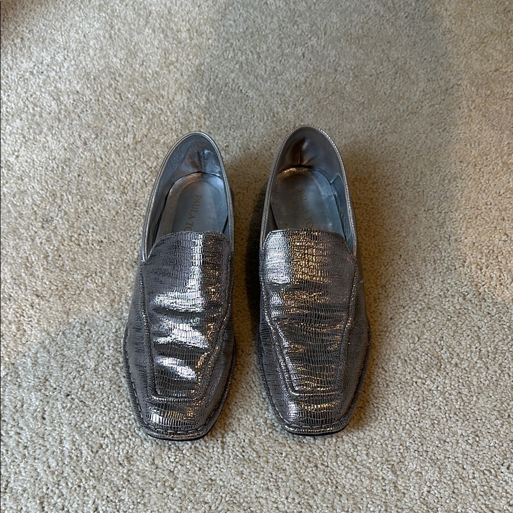 Metallic Silver Loafers